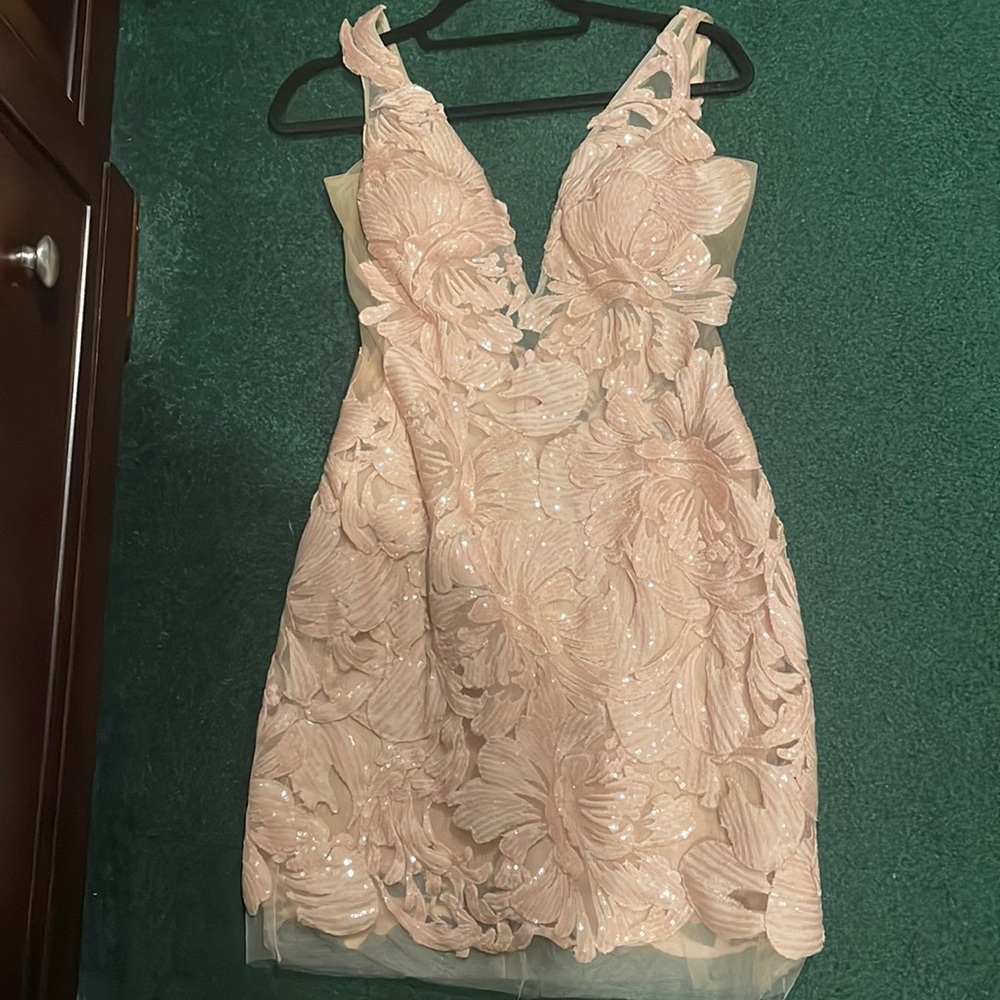 Jovani 4552 Rose Gold Embellished Fitted Cocktail Dress